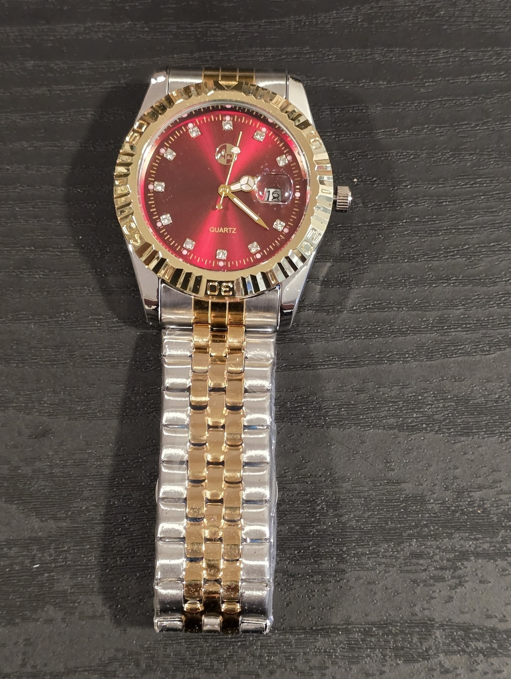 32mm Ladies Two-Tone Red Dial VVS CZ Timepiece  Stainless Steel Water Resistant